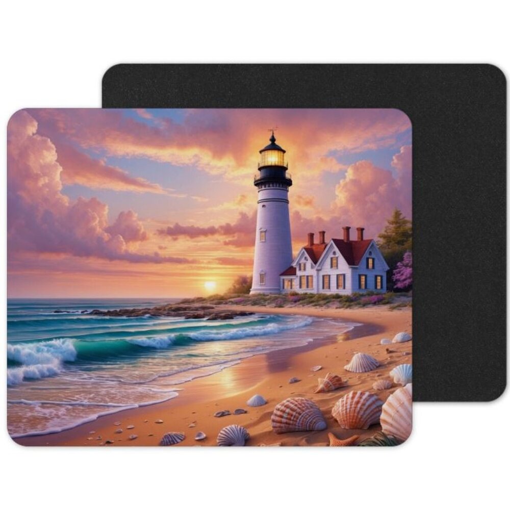 Light House On The Beach Mouse Pad, Computer Mouse Pad, Sunset Light House Mouse